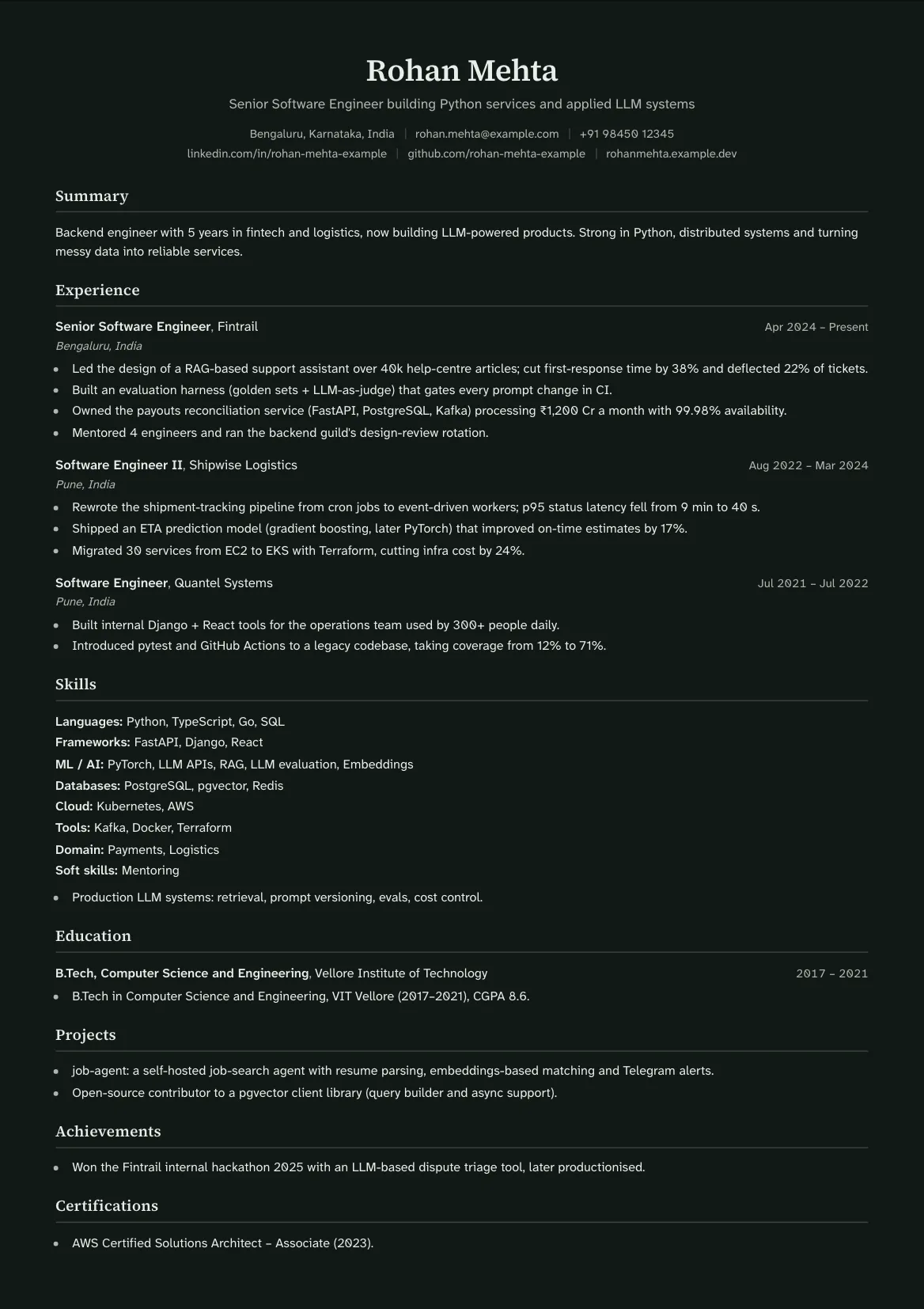 The Classic template with the sample resume.