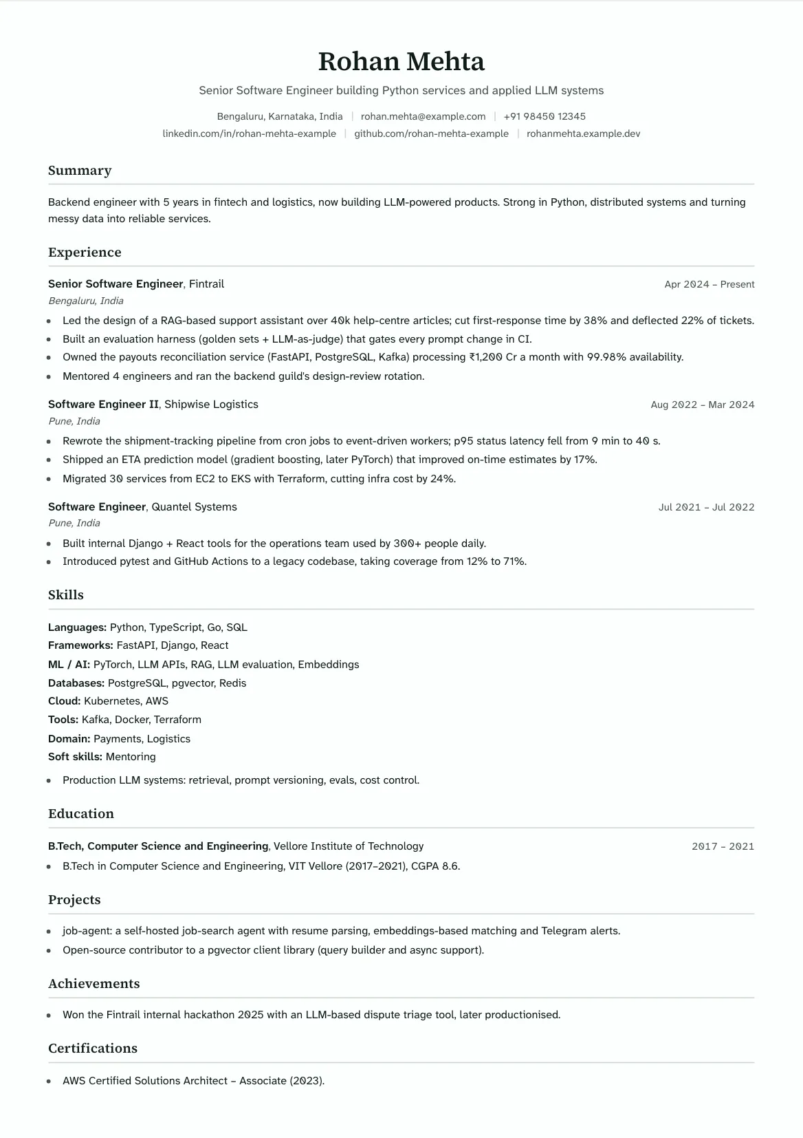 The Classic template with the sample resume.