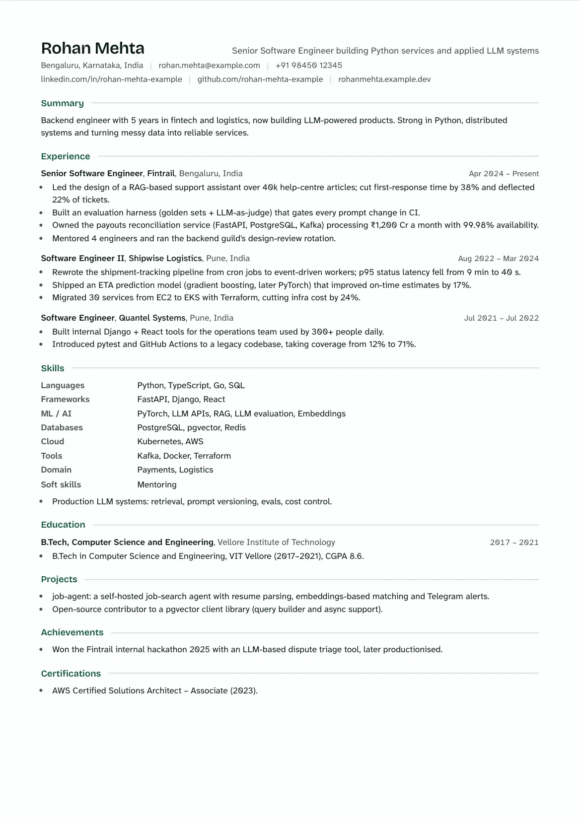 The Compact template with the sample resume.